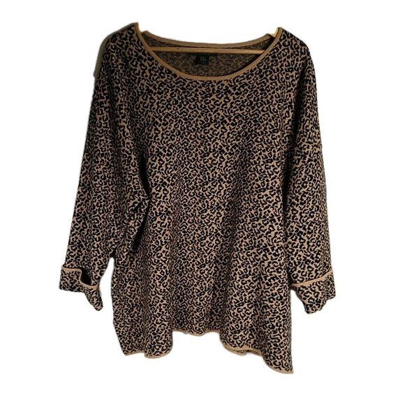 TAHARI Leopard Print Sweater 2X Boatneck Cuffed Sleeves Viscose Loose Fit Punk - Picture 1 of 8